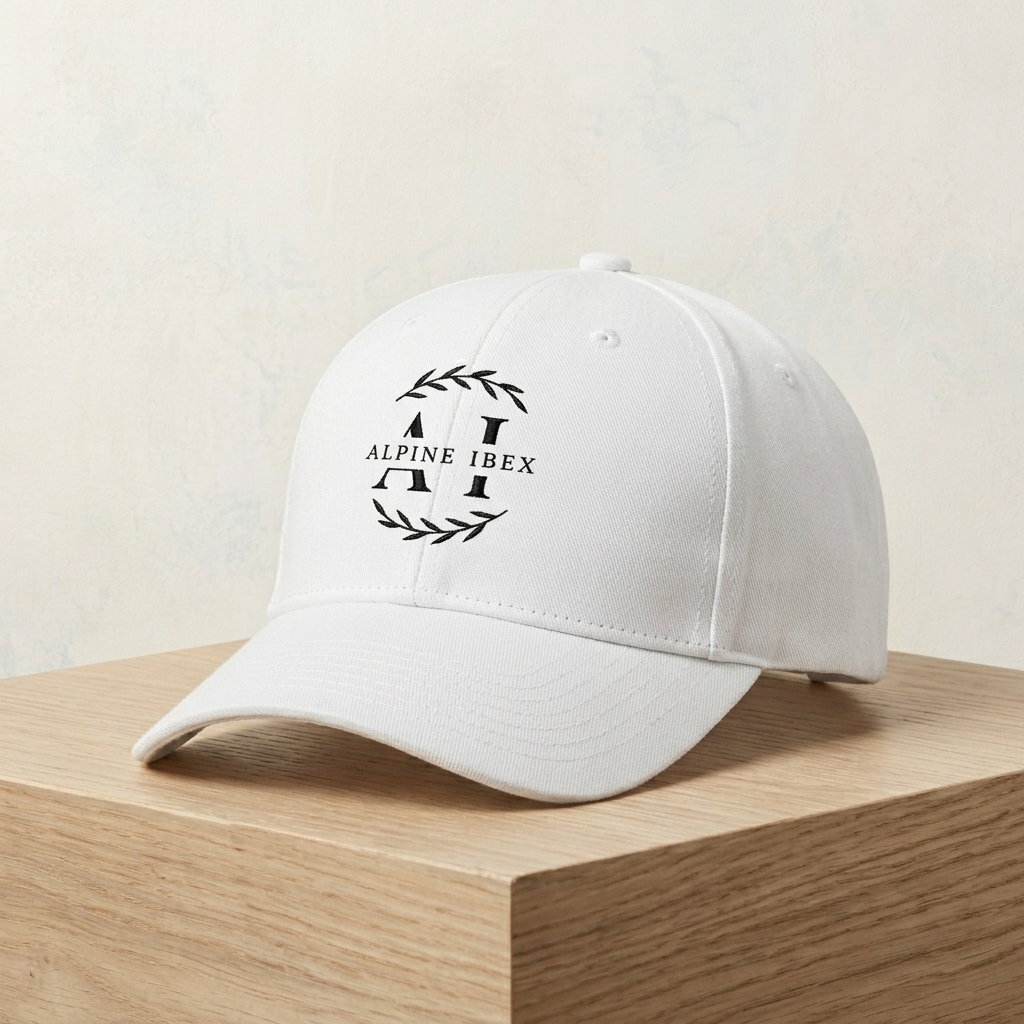 A.I Laurel Cap | Optic White · Black laurel embroidery